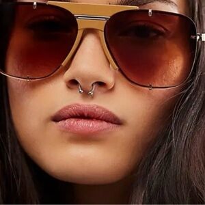 Free People Gold and Brown Aviator Sunglasses new